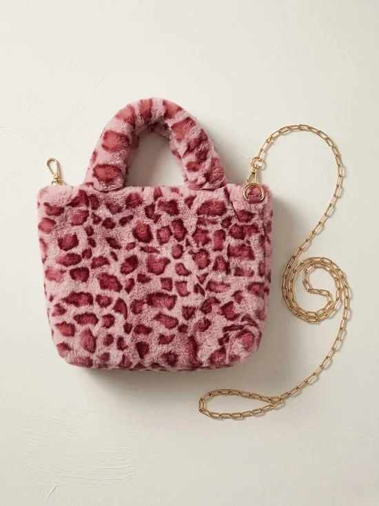 Plush Leopard-Print Mini Tote in Dusty Rose - Picture 1 of 1